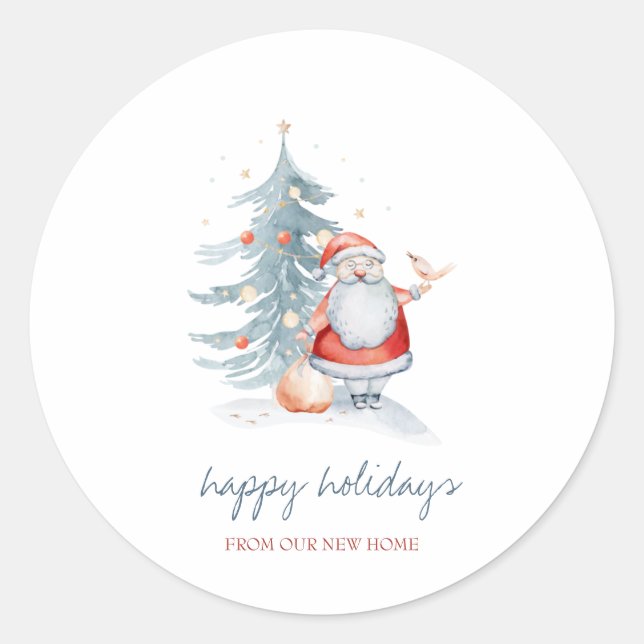 Happy Holidays,Santa Claus,Pine Tree Classic Round Sticker (Front)