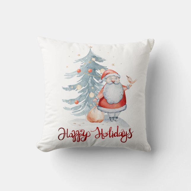 Happy Holidays,Santa Claus Pine Tree Cushion (Front)
