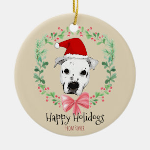 Happy Holidays Santa Dog Cartoon Ceramic Tree Decoration