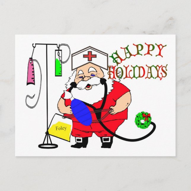 HAPPY HOLIDAYS SANTA NURSE HOLIDAY POSTCARD (Front)