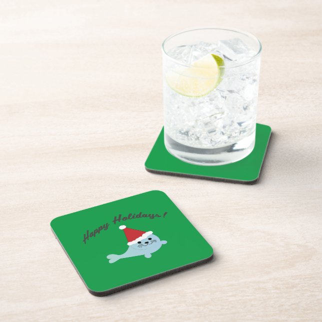 Happy Holidays Santa Seal Coaster (Right Side)