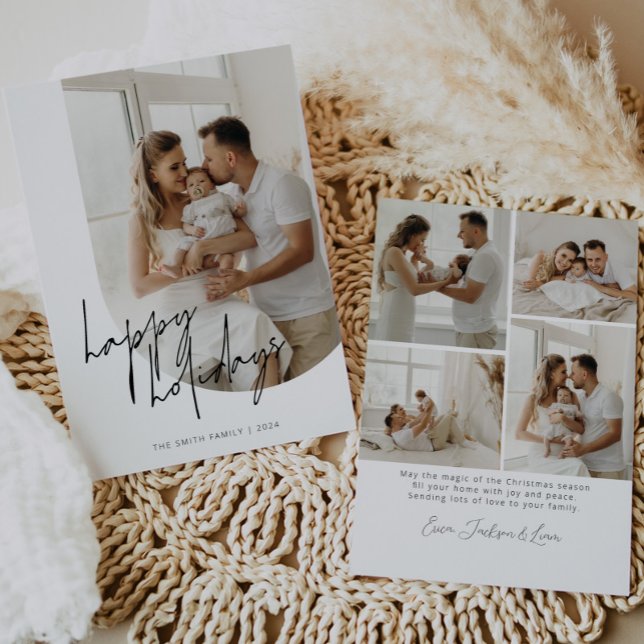 Happy Holidays Script Calligraphy Arch Photo Holiday Card (Creator Uploaded)