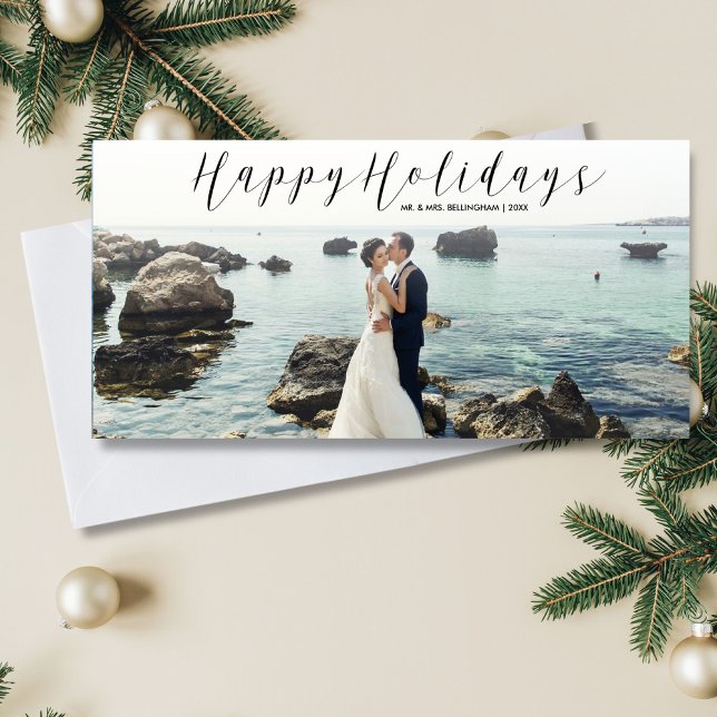Happy Holidays Script Calligraphy Christmas Photo Holiday Card (Creator Uploaded)