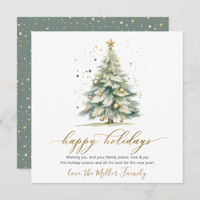 Happy Holidays Script Christmas Tree Non Photo Holiday Card (Front/Back)