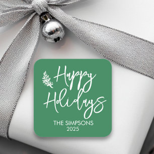Happy Holidays Script Modern Minimalistic Square Sticker
