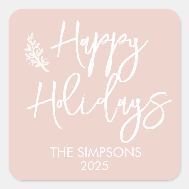 Happy Holidays Script Modern Minimalistic Square Sticker (Front)