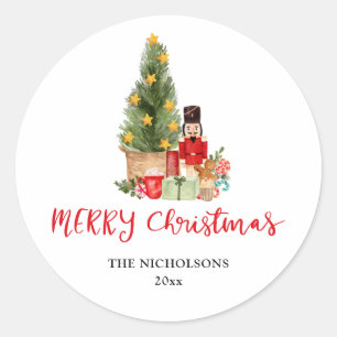 Happy Holidays   Script Nutcracker Christmas Tree Classic Round Sticker