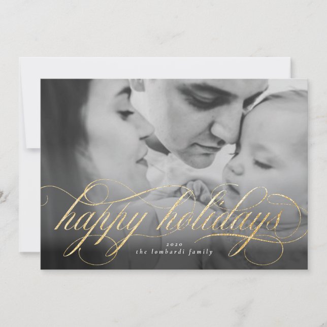 Happy Holidays Script Photo Christmas Card (Front)