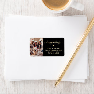 Happy Holidays Script Photo Return Address Label