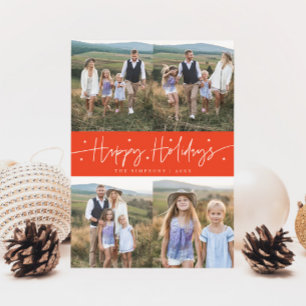 Happy Holidays Script Red Multi Photo Holiday Card
