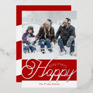 Happy Holidays Script Red & Silver Photo Christmas