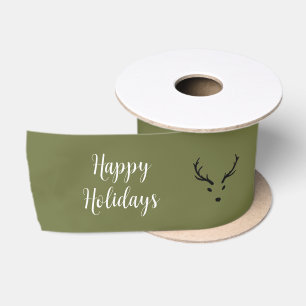 Happy Holidays Script Reindeer Satin Ribbon