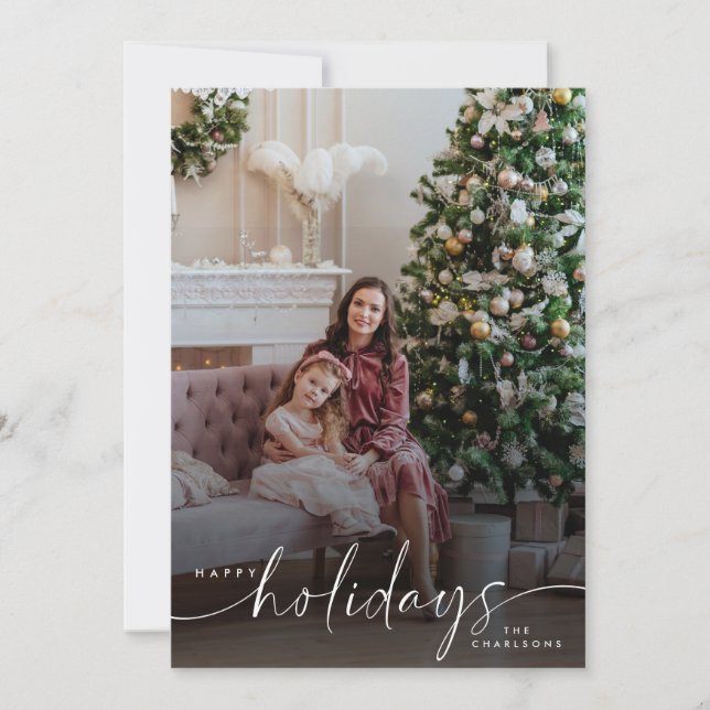 Happy Holidays script single photo  Holiday Card (Front)