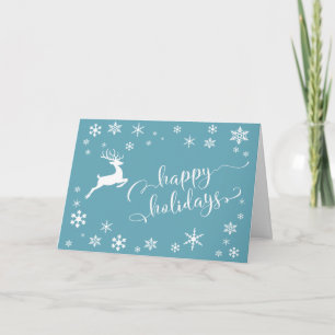 Happy Holidays Script w/ Reindeer & Snowflakes Holiday Card
