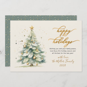 Happy Holidays Script Watercolor Christmas Tree Holiday Card