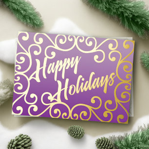 Happy Holidays Scrolly Frame Purple  Holiday Card