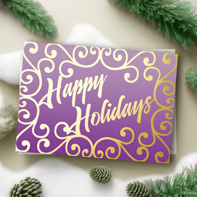 Happy Holidays Scrolly Frame Purple  Holiday Card (Creator Uploaded)