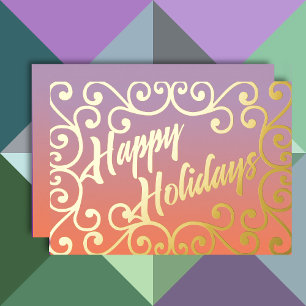 Happy Holidays Scrolly Frame Purple Peachy Pink