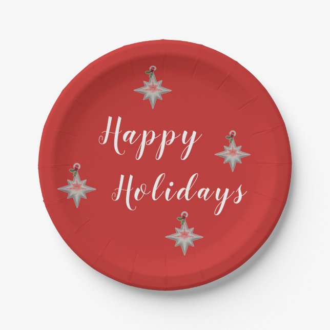 Happy Holidays Set of 8 Paper Plates (Front)