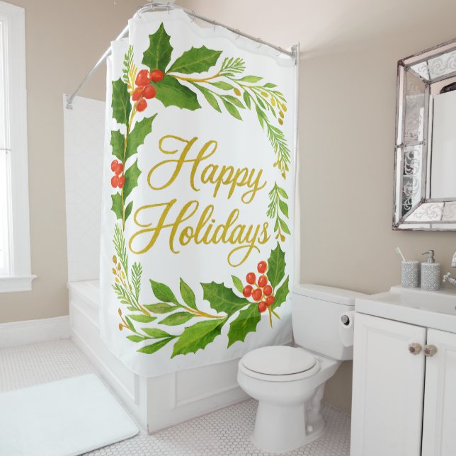 'Happy Holidays' Shower Curtain (In Situ)