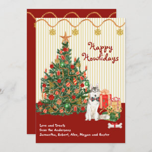 Happy Holidays Siberian Husky Tree Presents