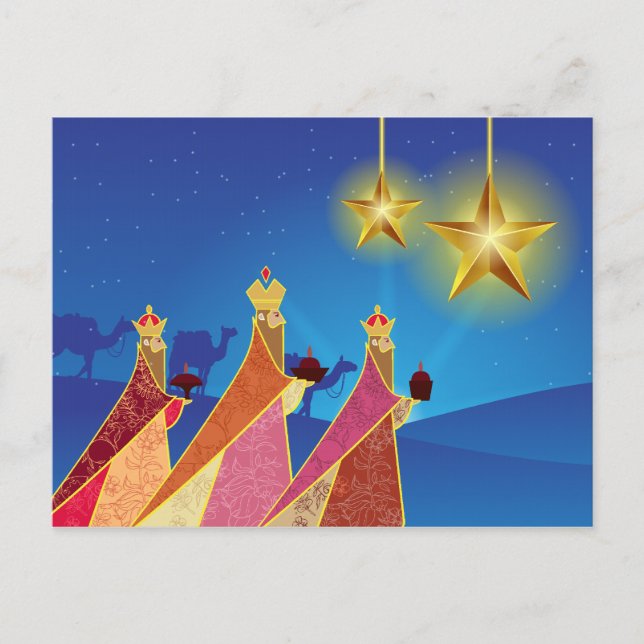 Happy Holidays | Silent Night Three Wise Men Holiday Postcard (Front)