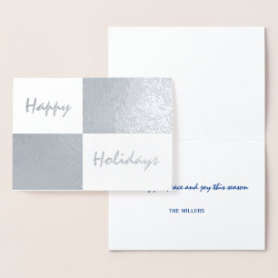 Happy Holidays Silver Foil and White Rectangles Foil Card