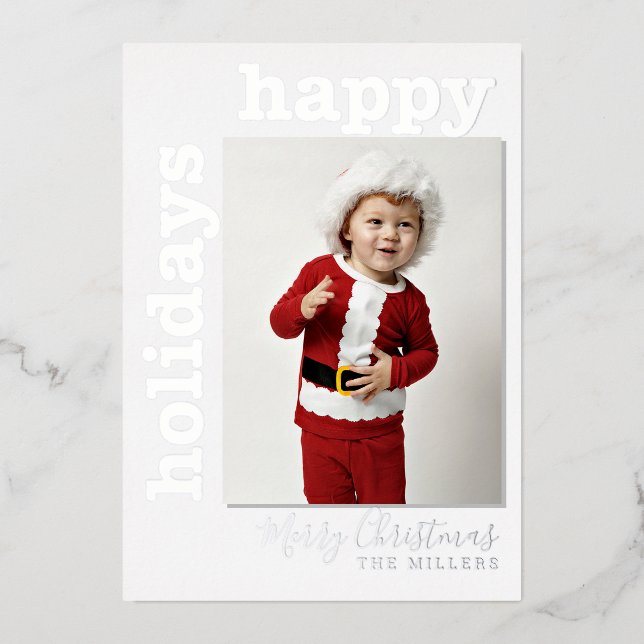 Happy Holidays Silver Foil Holiday Photo Card (Front)