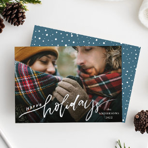 Happy Holidays Silver Foil Script Holiday Card