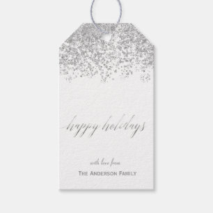 Happy Holidays silver glitter gift tags