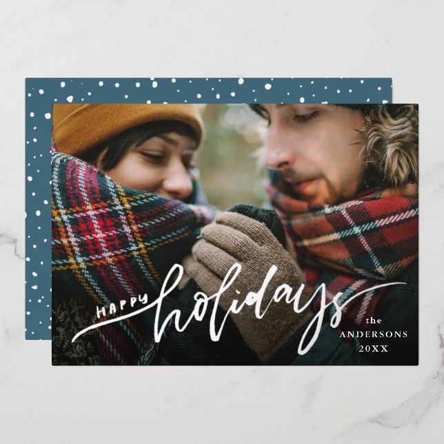 Happy Holidays Silver Script Photo (Front/Back)