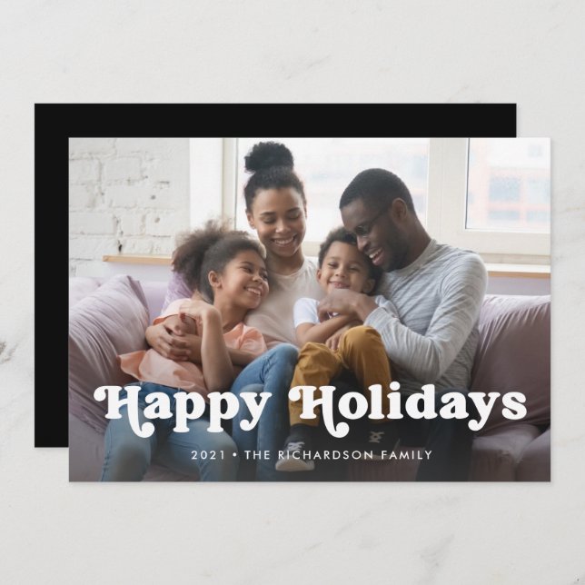 Happy Holidays | Simple Boho Photo Overlay Holiday Card (Front/Back)