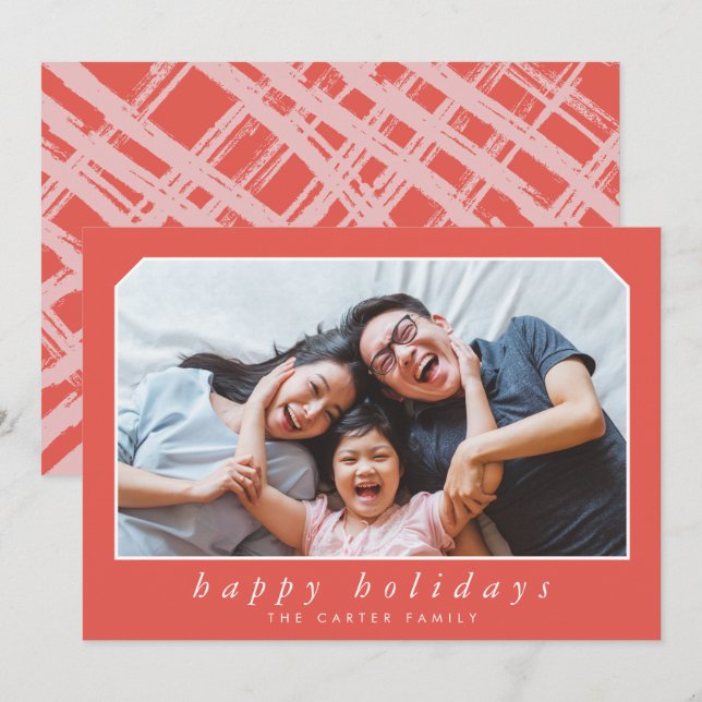 HAPPY HOLIDAYS simple christmas italic framed red Holiday Card (Front/Back)