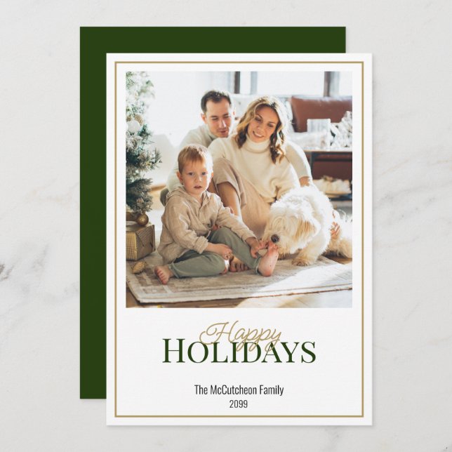 Happy Holidays Simple Elegant One Photo Holiday Card (Front/Back)