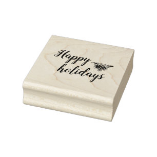 Happy holidays simple elegant script rubber stamp