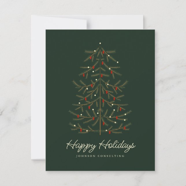 Happy Holidays Simple Modern Christmas Tree Holiday Card (Front)