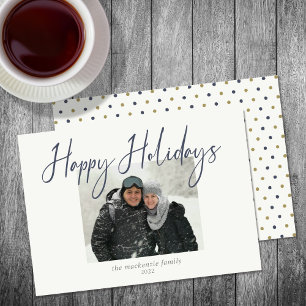 Happy Holidays Simple Photo Navy Sage Holiday Card