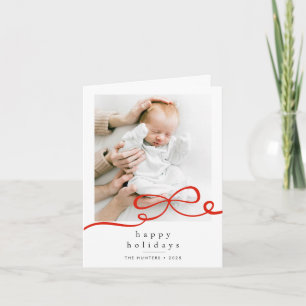 Happy Holidays Simple Red Ribbon Photo Folded Card