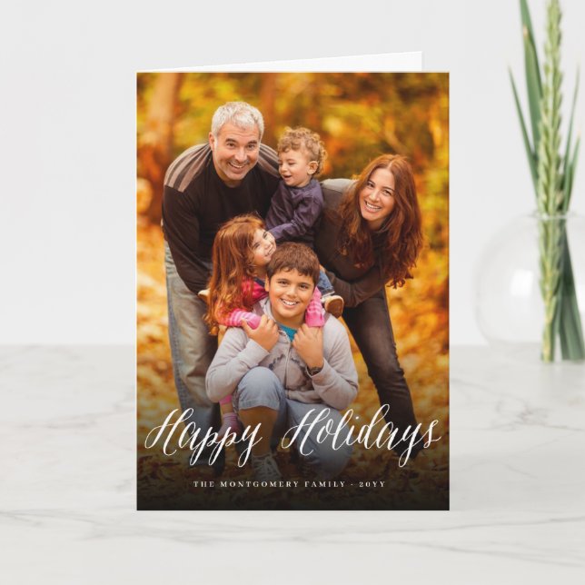 Happy Holidays Simple Script Modern Classic Photo Holiday Card (Front)