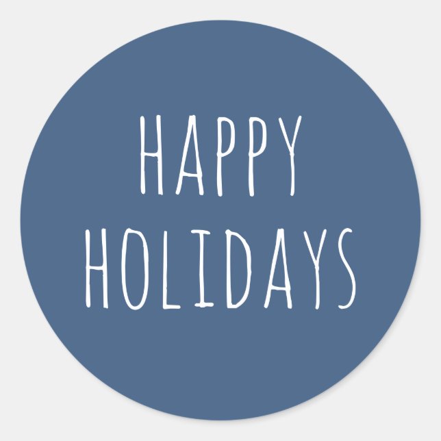 Happy Holidays | Slate Blue Minimalist Christmas Classic Round Sticker (Front)