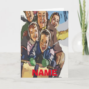 Happy Holidays Sled Ride Add Name Holiday Card