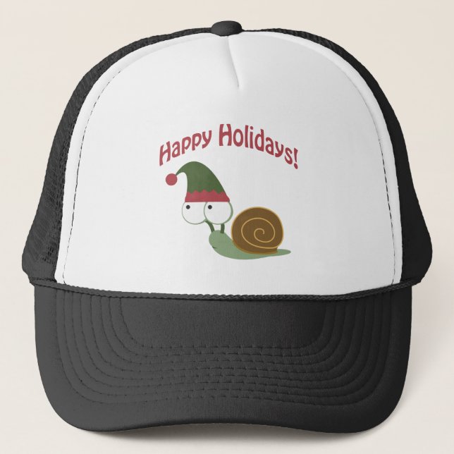 Happy Holidays! Snail Elf Trucker Hat (Front)