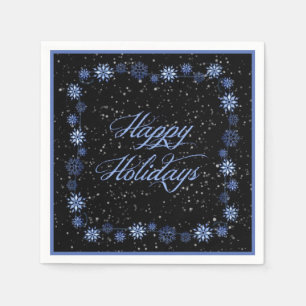 Happy Holidays Snow Blue Christmas Napkins