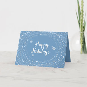 Happy Holidays Snow Dots, Blue and White, Elegant Holiday Card