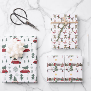 happy holidays snow fun wrapping paper sheets