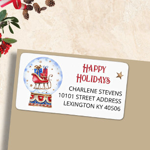 Happy Holidays Snow Globe Return Address Label