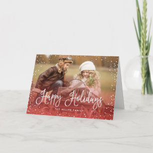 Happy Holidays Snow RED Holiday Card