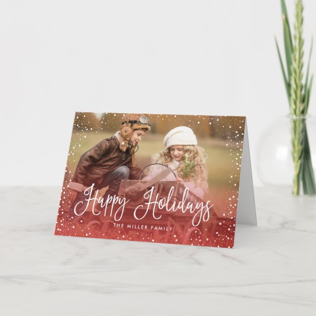 Happy Holidays Snow RED Holiday Card (Front)