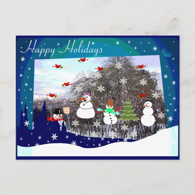Happy Holidays Snow Scene Holiday Postcard (Front)