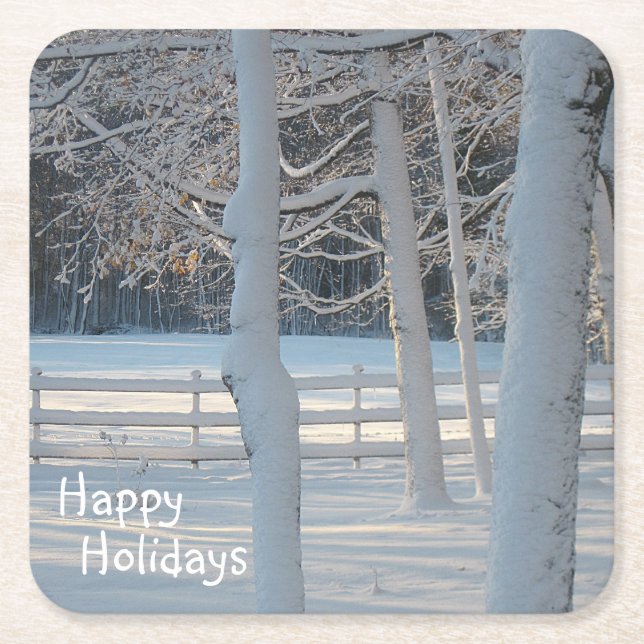 Happy Holidays Snow Scene Party Coaster (Front)